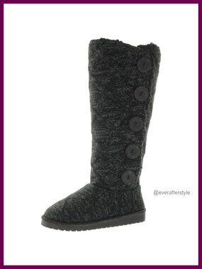 Acrylic Knit Faux Fur Lined Chelsea Boots Calf High Mid-Calf Fall
